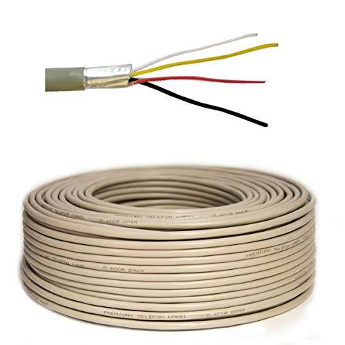 PremiumX 100m Telefonkabel 4-Kärnor 2x2x0,6mm J-Y(ST) Y - Installationskabel, Telefonlinje, Fjärrkommunikationskabel, Aluminiumskärmning, CCA-Design, för Inomhus-/Utomhusbruk