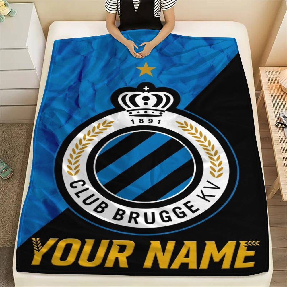 1 st Personlig Namn Club Brugge K V Mönstrad Flanellduk Lämplig för Alla Årstider för Heminredning Värme och Komfort Gåvor Semesterpresent_xia