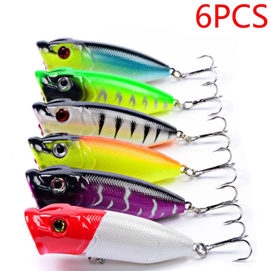 6pcs Floating Popper Fishing Lures 3d Eyes Crankbait Hard Bait Artificial Wobbler For Pike Trolling Fish Bass Swimbait Topwater