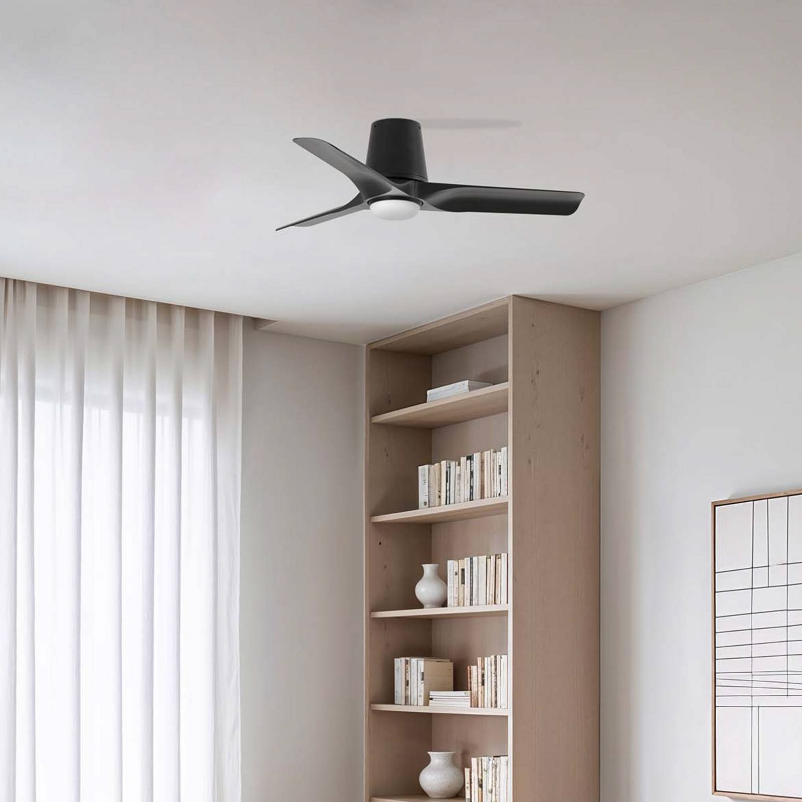 FARO BARCELONA LED-takfläkt Hey, svart, DC, tyst, Ø 90 cm, CCT dimbar, Svart, Vardagsrum / matsal, Syntetmaterial, Modern