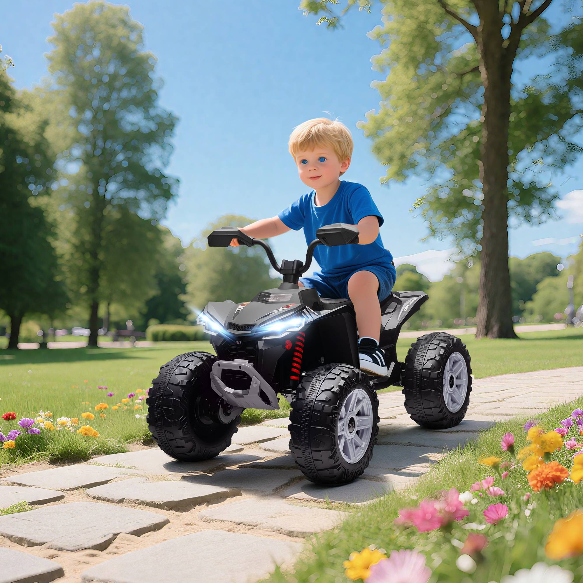 Børns Elektriske ATV, 24V Elbil med 4 Hjul, Forlygter, USB-Port, MP3-funktion, 6,5 km/t, 3-8 År.