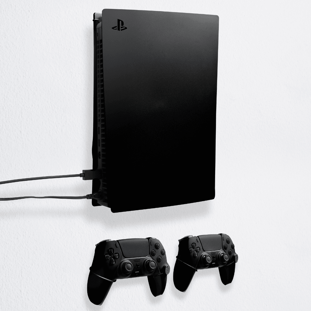 PlayStation 5 (PS5 Original) Wall Mount (Disc and Digital) - Bundle: Wall Mount for PS5 Original + 2x Controllers (SAVE 10%) / Black