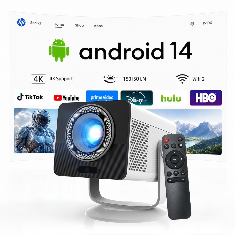 Official  Mini Projector with WiFi and BT, Short Throw For Small Space, Type-C Power Bank Compatible, For Bedroom, Outdoor, Camping, Movies, World Cup
