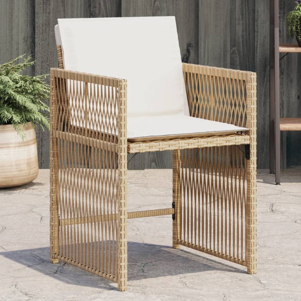 Trädgårdsstolar med dynor 4 st beige konstrotting
