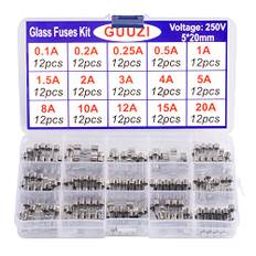 GUUZI 15 Värden 180st 5 × 20mm 250V Fast-Blow Glass Fuse Assortment Kit 0,1A / 0,2A / 0,25A / 0,5A / 1A / 1,5A / 2A / 3A / 4A / 5A / 8A / 10A / 12A / 15A / 20A