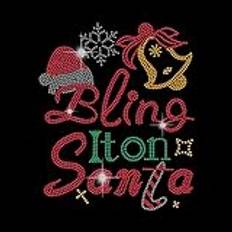 SUPERDANT Bling It on Santa Bling strass överföringar lappar järn på snabbkorrigering överföring jul klocka dekal underbar värmeöverföring applikation jul dekorativa mönster för gör-det-själv T-shirts