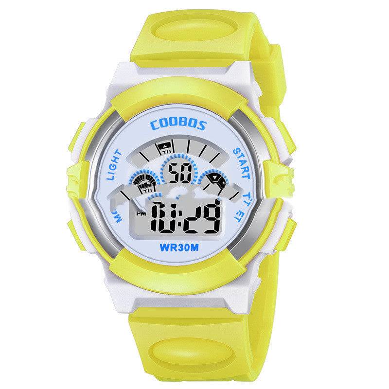 Colorful Luminous Student Sports Waterproof Children's Electronic Watch - Yellow
