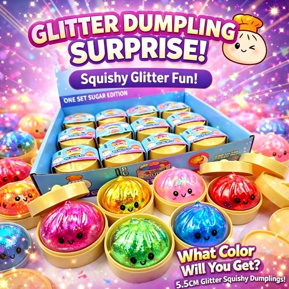 5,5 cm Ny Glittrig Dumpling Glittrig Dumpling Squishy Med Låda Dumplings Sensorisk Klämleksak För Stresslindring