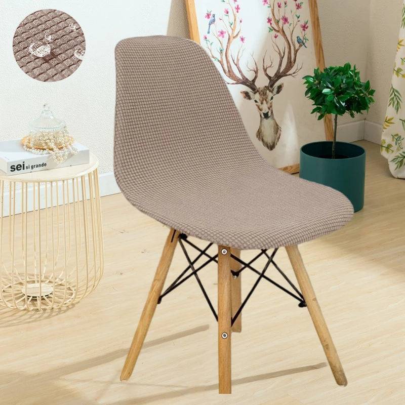Jacquard Waterproof Shell Chair Cover Short Back Scandinavian Chair Covers Adjustable Dining Room Seat Covers for Bar Party - Waterproof Khaki / 1pcs chair cover