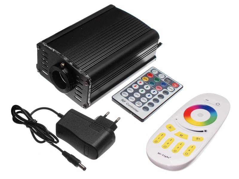 18W LED Fiberlys - Lysleder i 2, 3 og 4 meter - Lyskilde, RGB+Hvid Mi-Light uden glitter