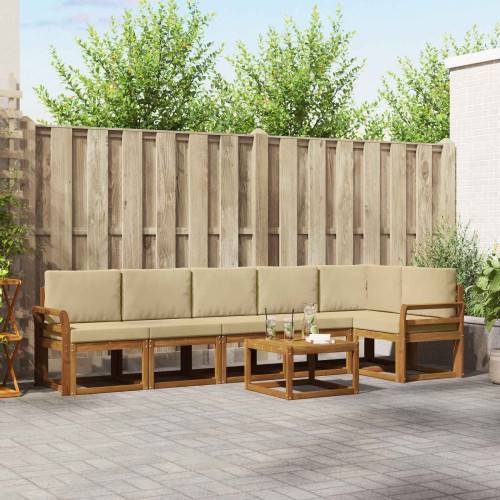 Utomhussoffset med kudde 7 pcs Naturlig och Beige