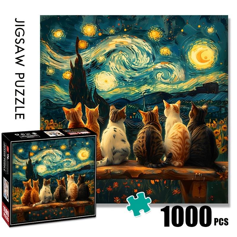 Starry Sky Colored Cat Paper Puzzle 1000pcs Large Puzzle Toy Exquisite Game Gift Family Interactive Game Puzzle Decoration Holiday Present