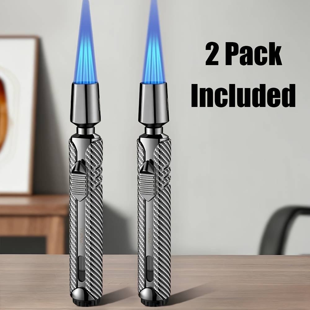 2-pack No Fuel Included - Alloy Metal Windproof Refillable Fuel Jet Flame Lighter, Luxurious Checkered Long With Fuel Tank For Candles, Camping Bbq, Ideal Festival Gift For Men On Father's Day