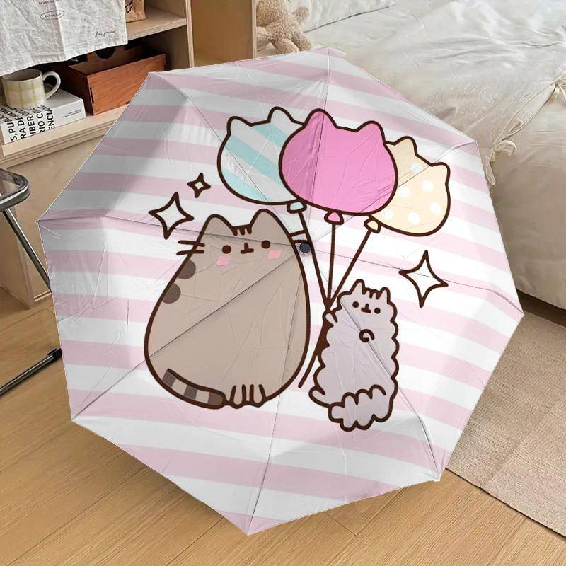 1 st Pusheen, ballonger Mönster Litet Rese Kompakt Vindtätt Paraply, Automatiskt Fällbart Paraply, Automatisk Öppning/Stängning ,Gåva-83 white