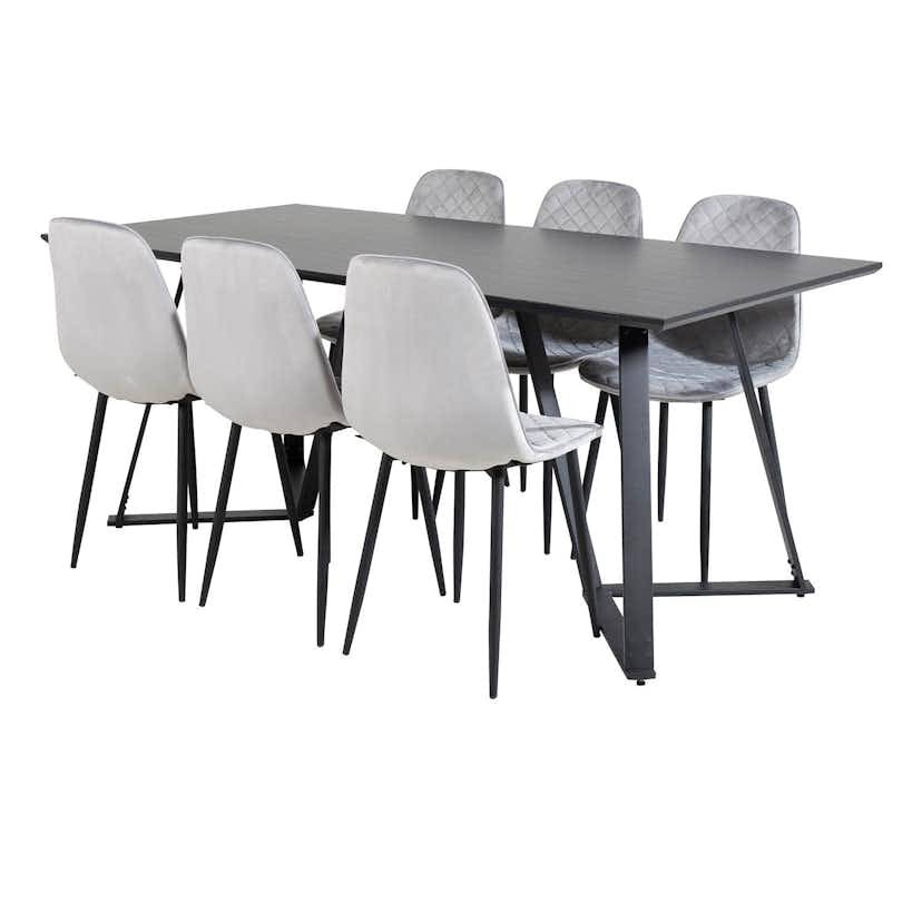 Marina Table - Black top /Polar Diamond Chair - -gråVelvet_6