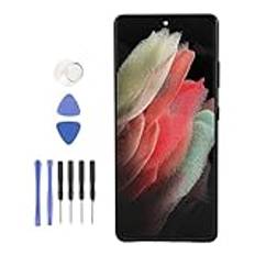 Skärmbyte för Galaxy S21 Ultra 5G AMOLED-skärm SM G998B EU, Internationell Version 6,8-tums LED Touch Digitizer-enhet med Ram och Fingeravtryckssensor (svart)