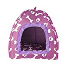 JEELINBORE Tryckt katt/liten hund pyramid hus Igloo säng mysig husdjur koja (lila, 27 x 27 x 33 cm)