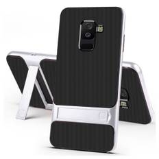 ELEGANCE Samsung Galaxy A6 Plus (2018) mobiletui i kombimaterialer med gittermønster - Sølv