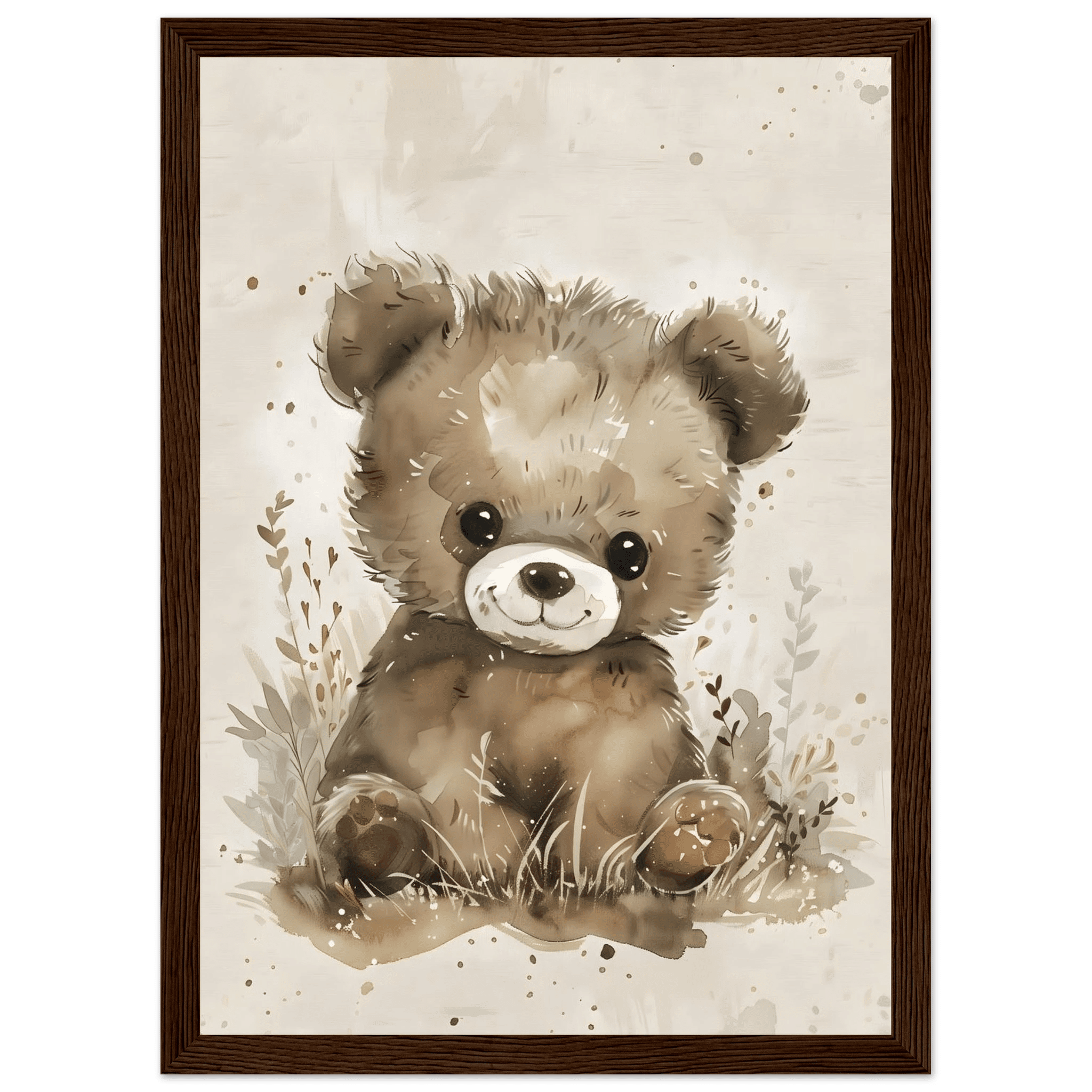 Björnposter-21x29.7 cm / 8x12" / Med ram / Mörkt trä