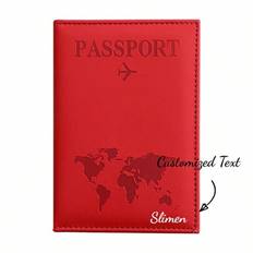 1 st Customized Name Travel Essentials, Populär Plain Skin Pu Passport Protection Cover, Passport Clip, Plane Ticket Clip, Pass - Röd (En-Storlek)