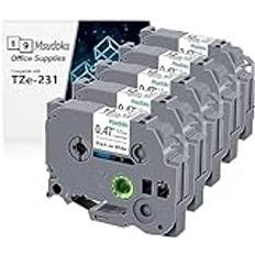 5x Msudoku TZ band 12mm 0.47 laminerat vitt TZe-231 ersättning för Brother etikettskrivare TZe231 TZ-231 TZ231 svart på vitt 1/2 kassettband för P Touch PTD200 PTD410 PTH110, 12mm x 8m