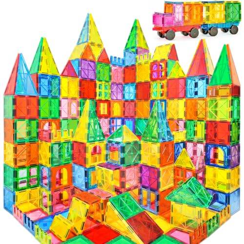 100PCS Magnetische Bausteine mit 2 Autos Magnetbausteine Kinder Magnetspiel Montessori Magnet Bausteine Magnetic Tiles Building Blocks Weihnachts Magnete Geschenk Spielzeug ab 3 4 5 6 7+ Junge Mädchen