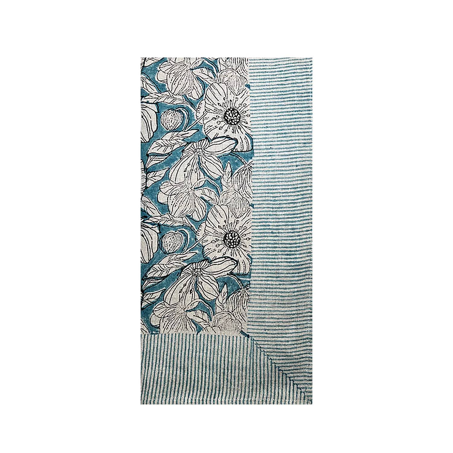 Linneduk Blocktryck blå, 150x250 cm - Blå