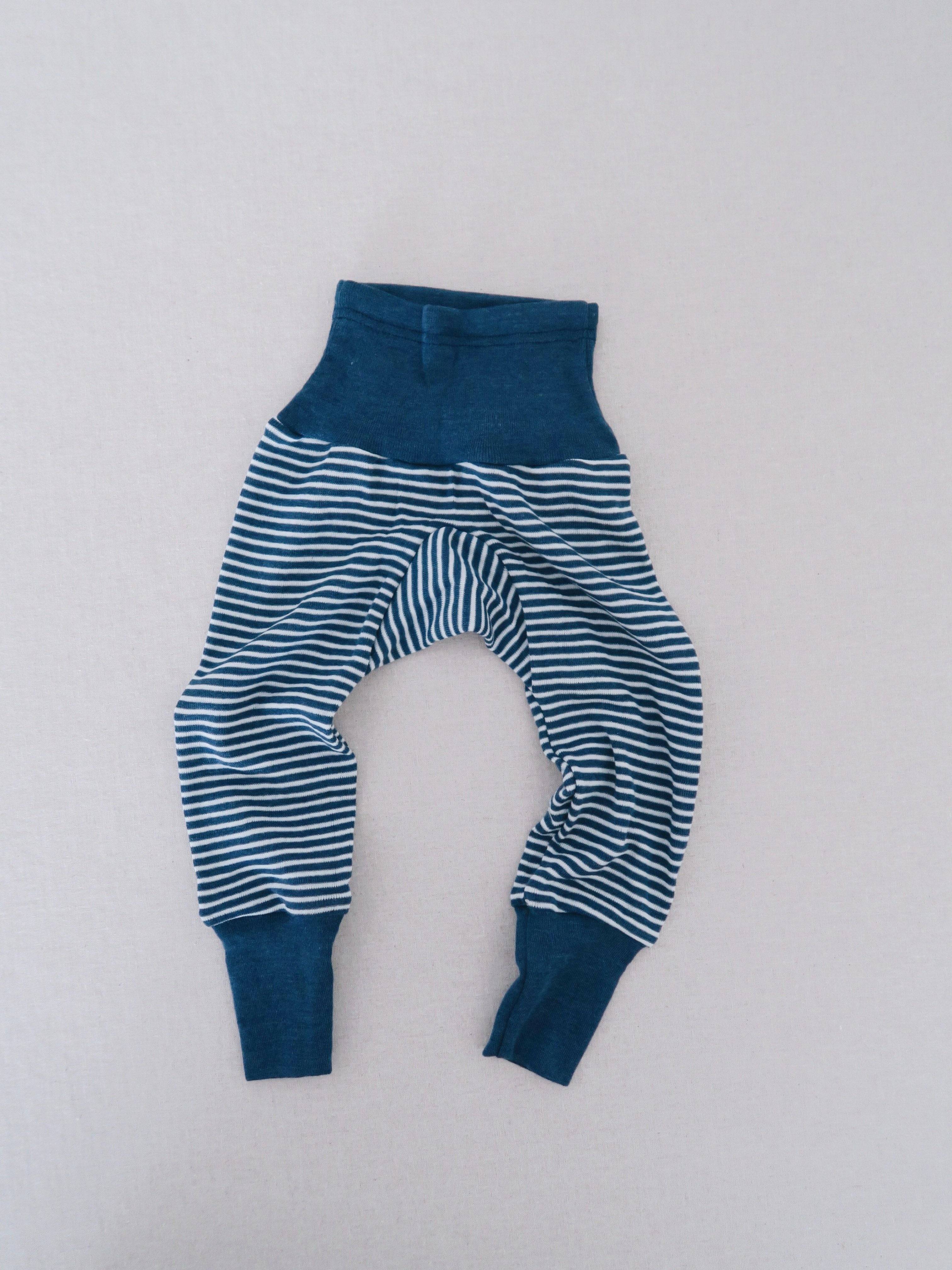 Cosilana - Uld/silke baby bukser - Navy/natur - 74/80