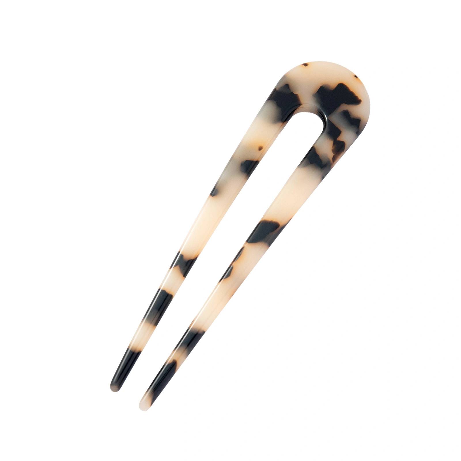 Beigefärgad hårnål, sköldpaddsmönstrad French Pin – 11x3 cm