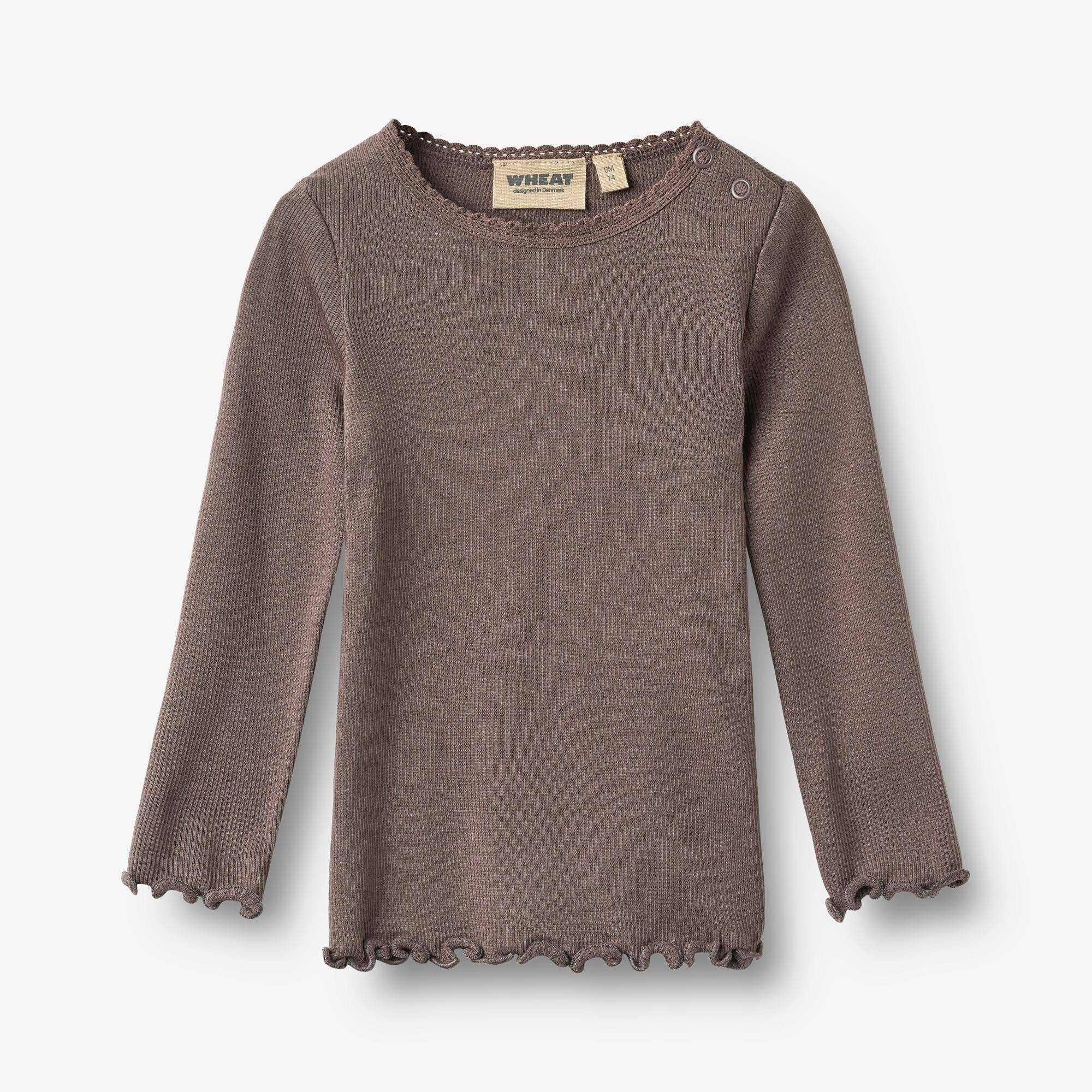 WHEAT® - Langærmet Rib T-Shirt Reese - plum truffle - Str 80.
