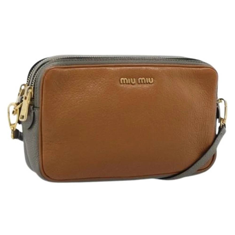 Miu Miu Pre-owned Pre-owned Læder Skuldertaske - Vintage - Dame - Brun - ONE SIZE - Uld