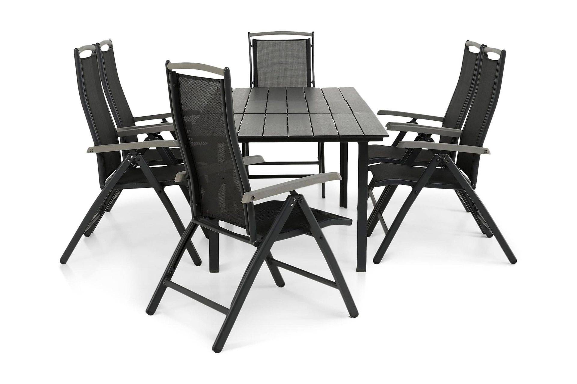 Comfort Garden Portland Matgrupp Utomhus 152-210x90 + 6 Monaco Lyx Positionsstol - Svart/Grå utomhus Grå,Svart