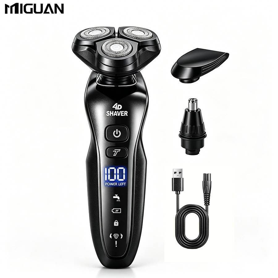 3-in-1 Men's Electric Shaver For Beard, Nose Hair & Sideburns - Usb Rechargeable, Dual Settings, Digital Display, (ideal Holiday Gift For Men)
