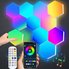 RGB LED-vägglampa, smart sexkantig vägglampa med LED-paneler, app och fjärrkontroll, gaming LED-väggbelysning med musiksynkning, geometrisk gör-det-själv-LED-panel, gaming-setup-tillbehör för