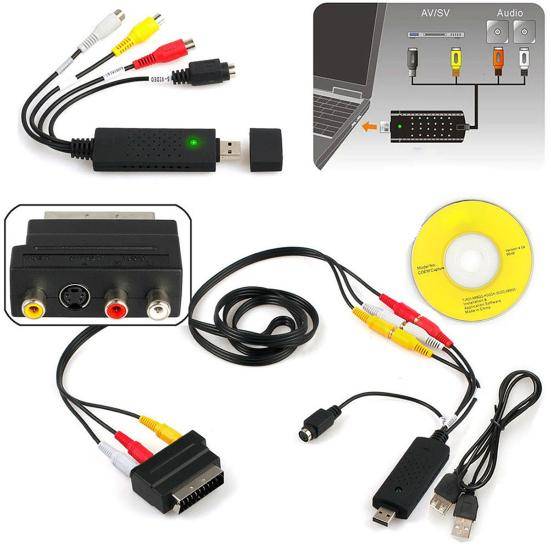 USB 2.0 Video Audio VHS to DVD HDD Converter Capture Card Scart RCA Adapter svart