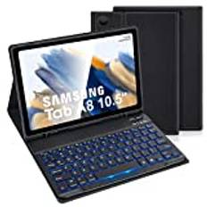 LAMA Bakbelyst Samsung Galaxy Tab A8 fodral med tangentbord och inbyggt S pennhållare för Samsung Tab A8 10,5 tum 2021 (SM-X200/X205/X207) UK layout, smal smart Galaxy Tab A8 surfplatta fodral och