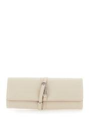Liffner Calf Leather with Front Belt Clutch — White