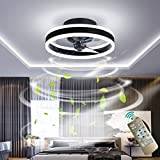 Sovrum Reversibel Takfläkt med Lampa och Fjärrkontroll Tyst 6 Hastigheter Dimbar LED Takfläkt med Ljus med Timer Modern Vardagsrum Takfläkt med Belysning,Black
