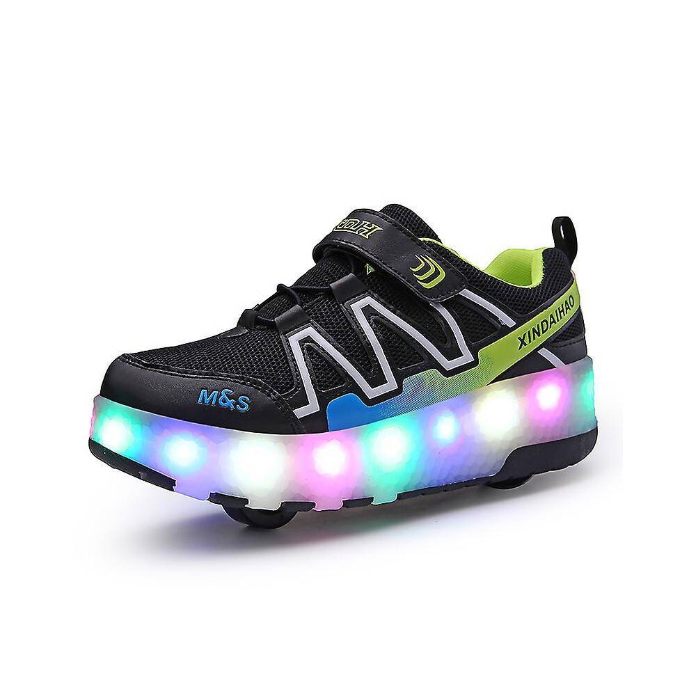 (39, Black) Children Sneakers Double Wheel Glowing Shoes Fashion Sport Shoes A81
