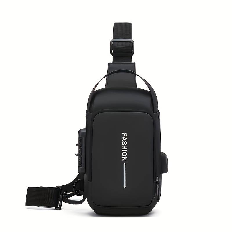 Combination Lock Motorcycle Bag, In Large And Small Sizes, Stylish Men's Oxford Crossbody Chest Bag | Motorcycle Shoulder Bag With Phone Pocket, Zipper Closure, Suitable For Daily Commuting
