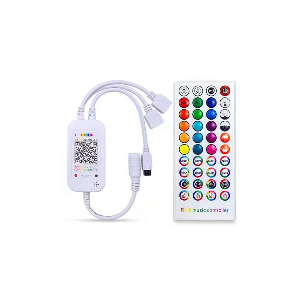 DC5-24V Bluetooth LED-kontroller + 40 knappars fjärrkontroll med app och musiksynkronisering RGB IR RF för 5050 3528RGB LED-lampa [DB] Vit