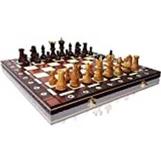 Master of Chess Schackbräde i Trä Med Schackpjäser “Great AMBASSADOR” 54 cm - Handgjord Reseschack Spelbart - Stort Schackspel för Barn och Vuxna - Brända Ornament