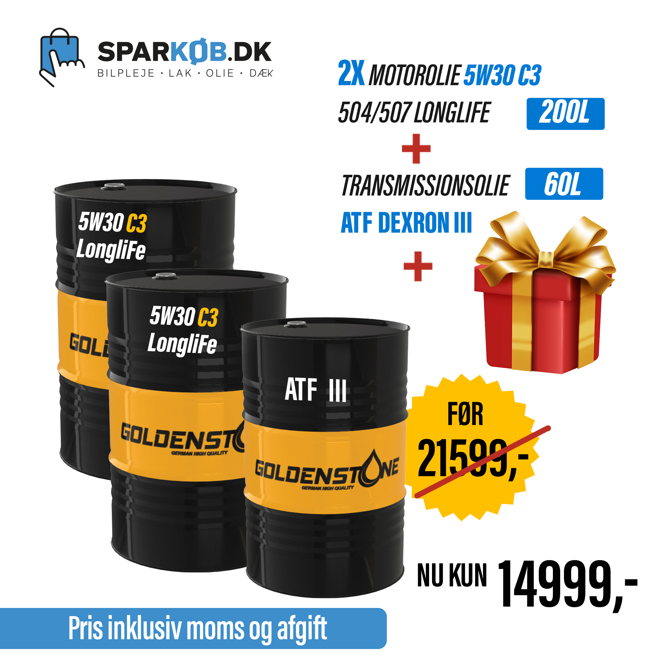 Goldenstone motorolie 5W30 C3 VW504/507 LongLife 2 x 200liter
