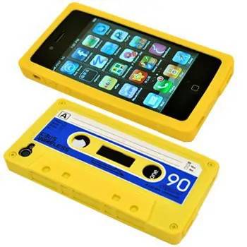 iPhone 4 / 4S Retro Cover. Silikone kassettebånd. Gul.