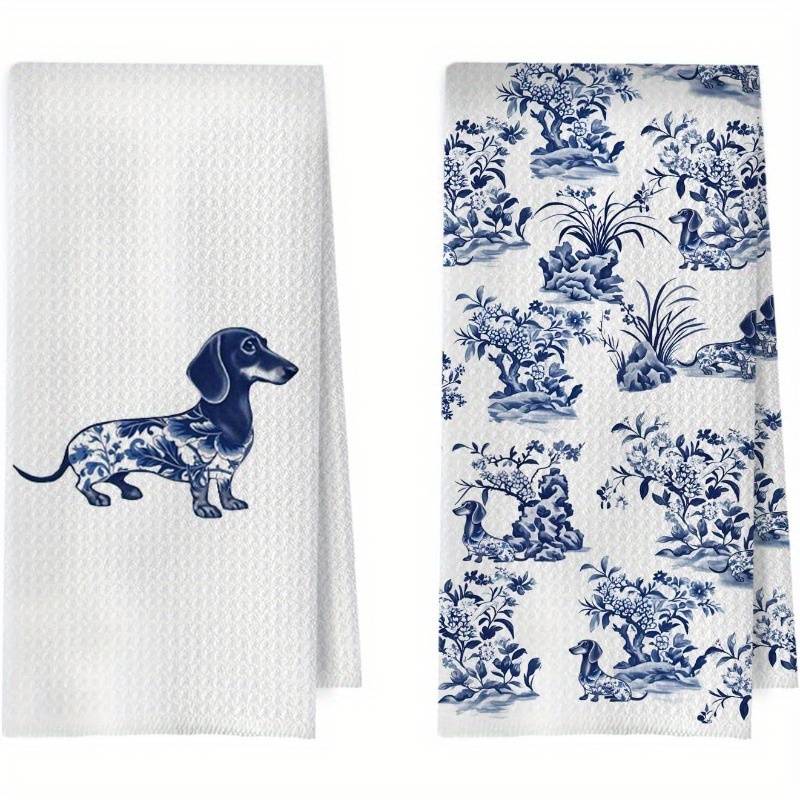 2pcs 18×26 Inch Dachshund Kitchen Towels, Decorative Dog Hand Tea And Dishtowel In & White