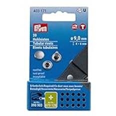 Prym 403171 ihåliga nitar, ø 9 mm/4-6 mm, mässing silverfärgad, 20 stycken för Vario Creative Tool, silver