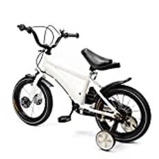 Fetcoi 14 tums barncykel, unisex barncykel, kolstålram med stödhjul, lämplig för barn från 3-6 år, lätt ram, bekväm åktur (vit)