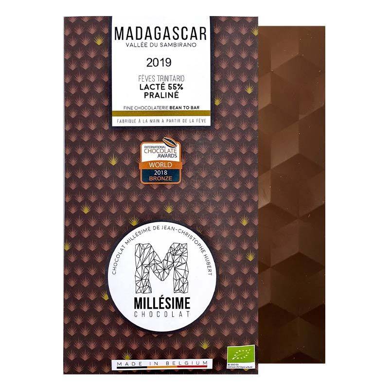 Exklusiv ekologisk 55% choklad med hasselnötspraliné - Millésime Madagaskar (20g)