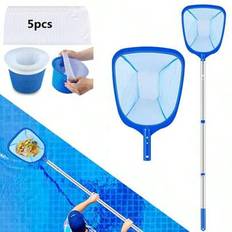 120cm/185cm poolnät, med 5 st poolfilter, finmaskigt poolnät med teleskopstång, finmaskigt poolrengöringsnät, dammnät för pool, damm, alger och Bestwa - Multifärgad (160 cm + 5 soptunnor i nät,120 cm + 5 papperskorgar i nät)