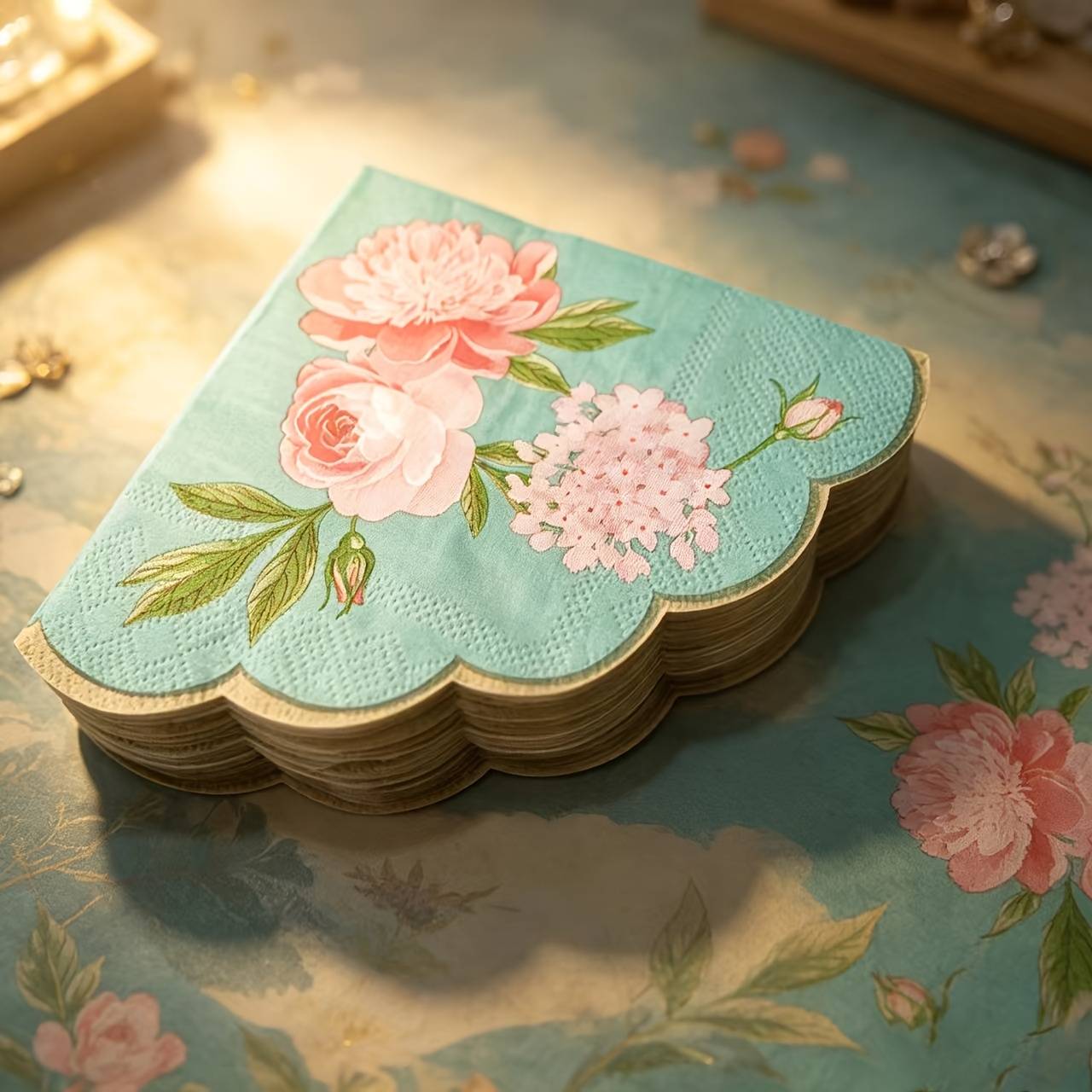 25pcs And 50pcs Of Fan-shaped Wave-patterned Green-bottomed Red- Disposable Printed Napkins, Suitable For Wedding Banquets, Hotel Coffee Shops' Table Decorations, Birthday Parties, Etc